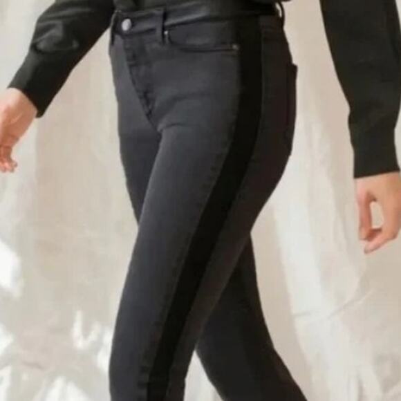 Ecru Los Feliz Black Denim & Faux Leather Jeans Womens Size 26 High Rise Skinny - Picture 4 of 11